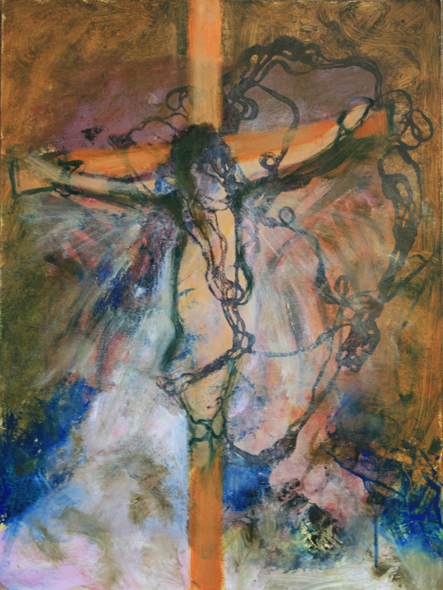 Nő a kereszten -  2013 olaj, karton, 64×48 cm