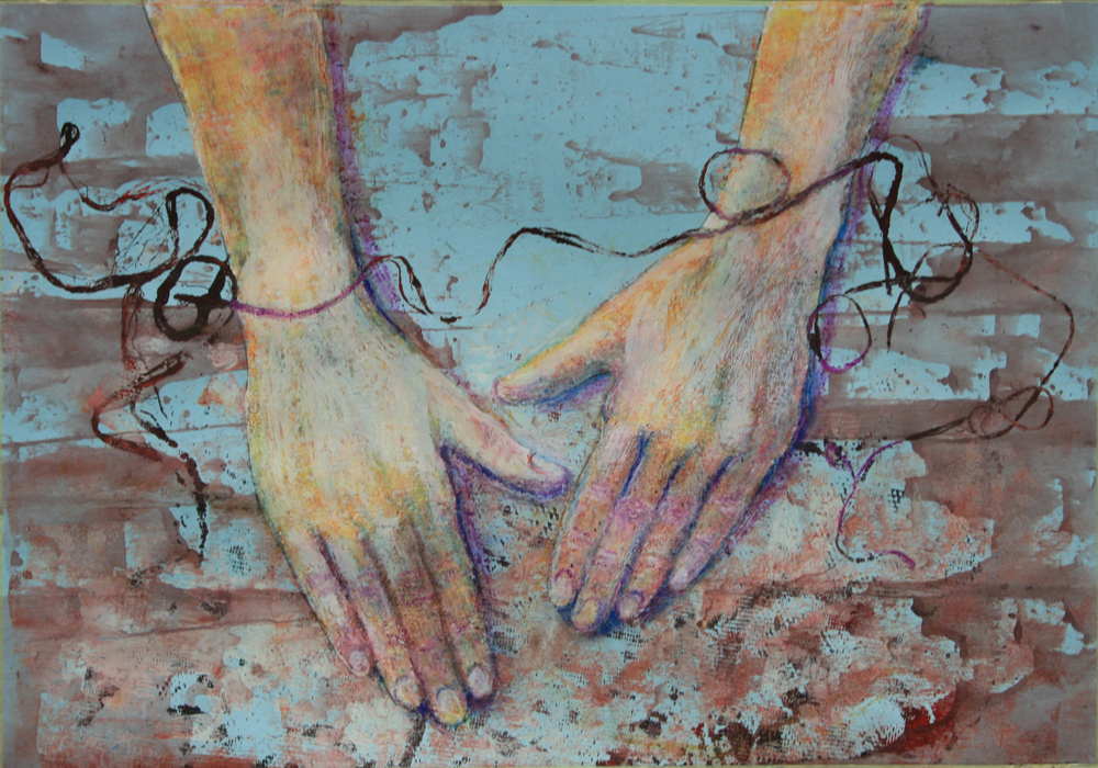 Felszabadult kezek  - 2013 vegyes technika, papír, 35×50 cm