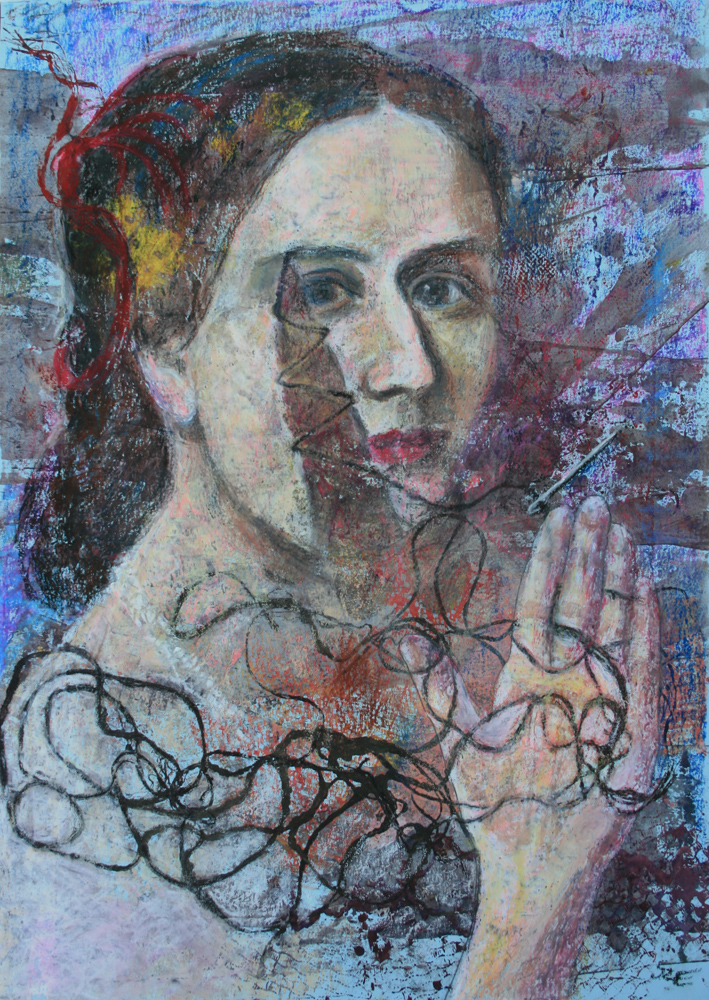 Valéria grófnő arca (restaurálás) - 2013 olajpasztell, papír, 50×35 cm