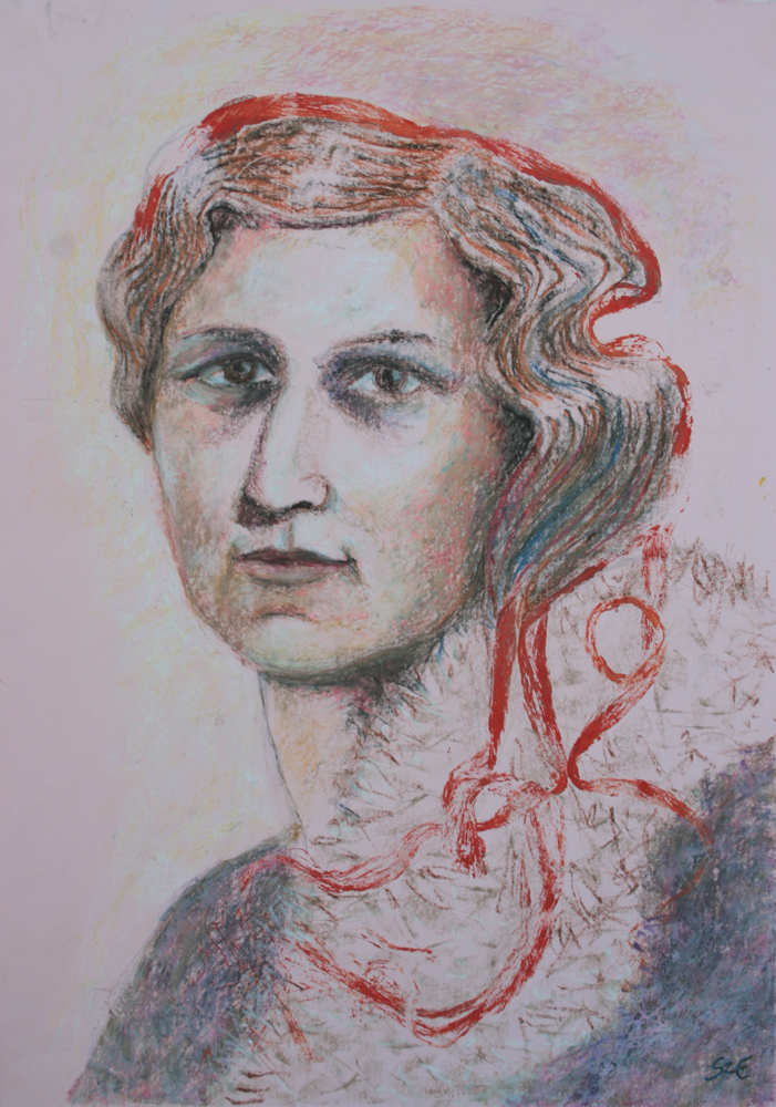 Önarckép grófnőként - 2013 olajpasztell, papír, 50×35 cm