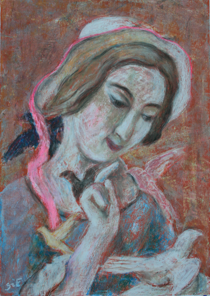 A porcelán lány öröme - 2013 olajpasztell, papír, 41×29 cm