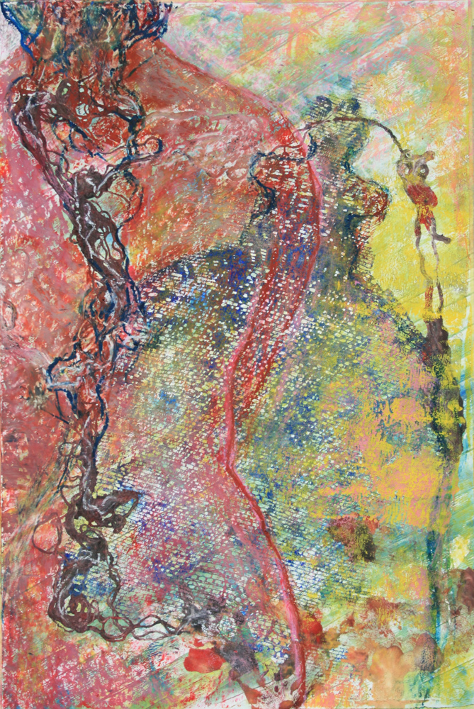 A lány és a sírkő - 2013 vegyes technika, papír, 47×31 cmk